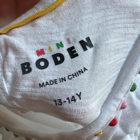 NWT Mini Boden Ali Puff Sleeve Top Pom White 100% Cotton T-Shirt, size 13-14Y - Picture 8 of 10